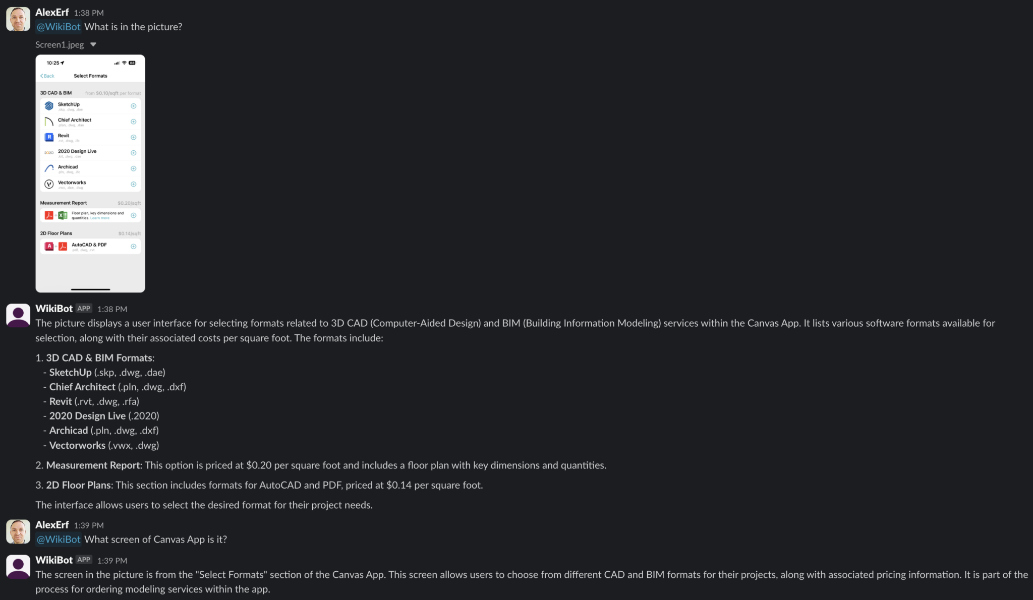 WikiBot explains which part of the product a screen belongs to
