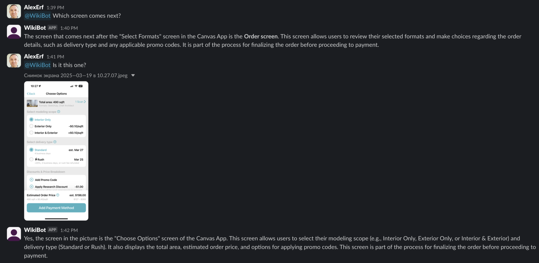 WikiBot suggests the next screen in the flow based on the screenshot